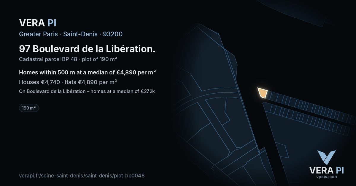 97 Boulevard de la Libération, Saint-Denis at night – the plot lit, the parcels around coloured by the prices near them