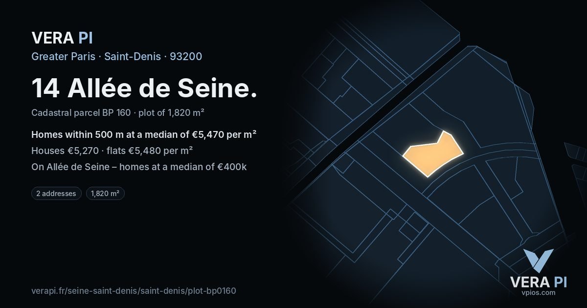 14 Allée de Seine, Saint-Denis at night – the plot lit, the parcels around coloured by the prices near them