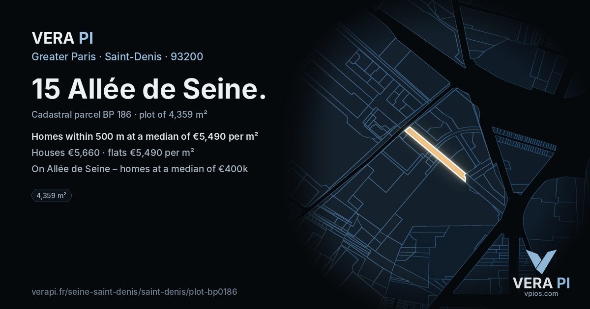 15 Allée de Seine, Saint-Denis at night – the plot lit, the parcels around coloured by the prices near them