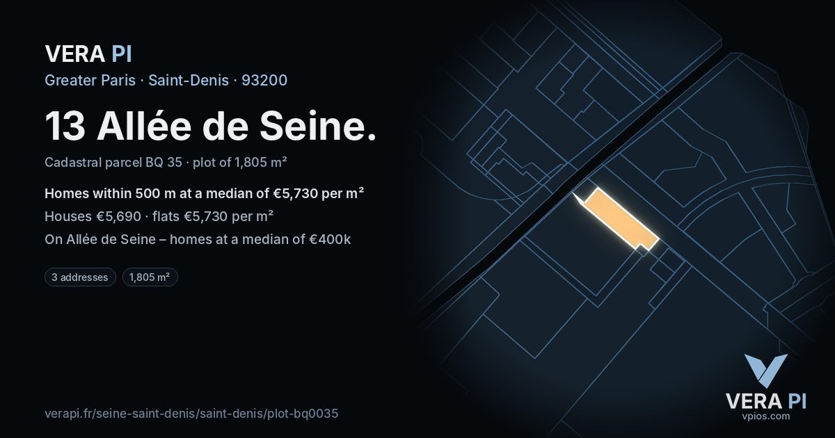 13 Allée de Seine, Saint-Denis at night – the plot lit, the parcels around coloured by the prices near them