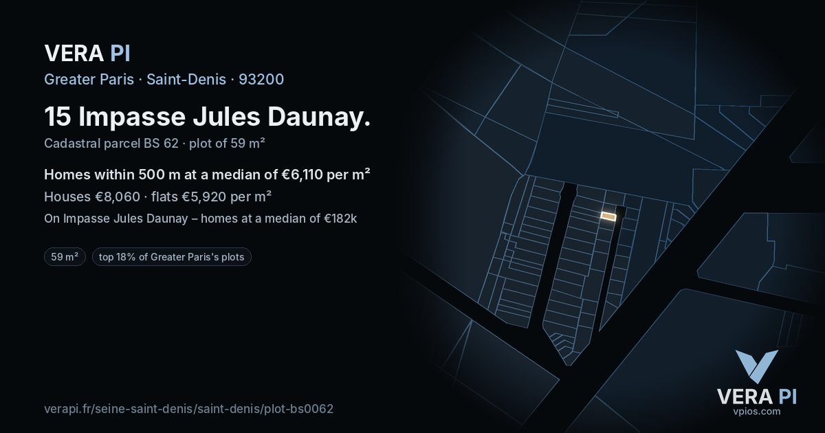 15 Impasse Jules Daunay, Saint-Denis at night – the plot lit, the parcels around coloured by the prices near them