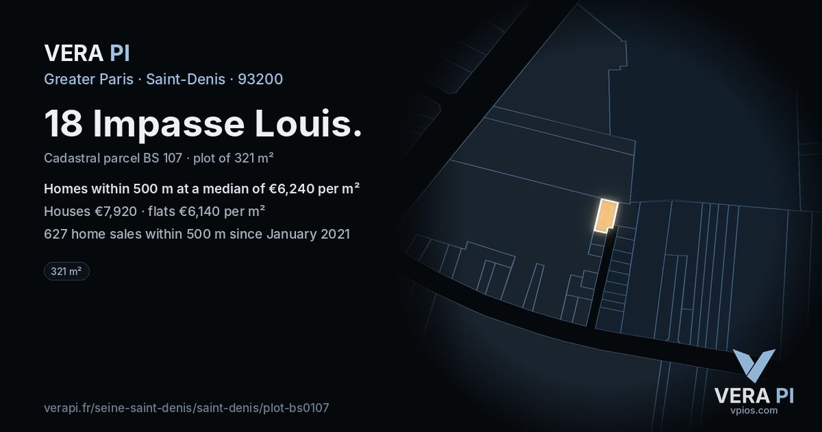 18 Impasse Louis, Saint-Denis at night – the plot lit, the parcels around coloured by the prices near them