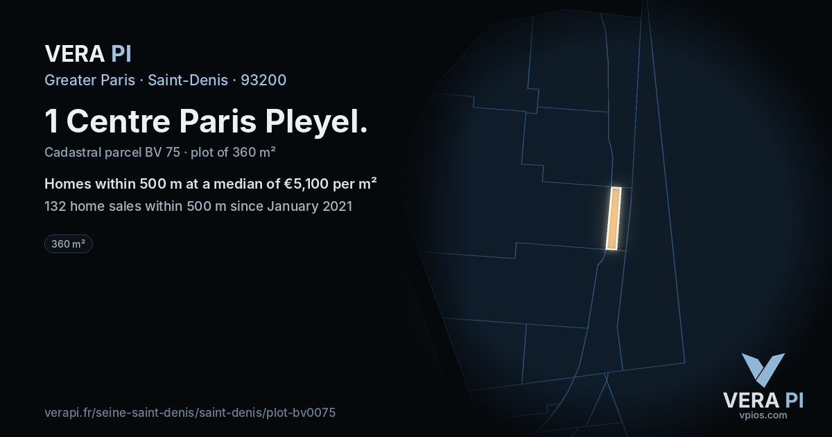 1 Centre Paris Pleyel, Saint-Denis at night – the plot lit, the parcels around coloured by the prices near them