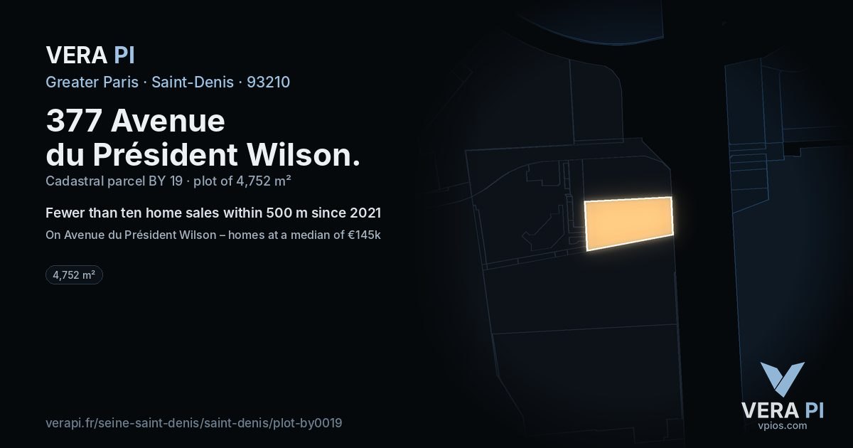 377 Avenue du Président Wilson, Saint-Denis at night – the plot lit, the parcels around coloured by the prices near them