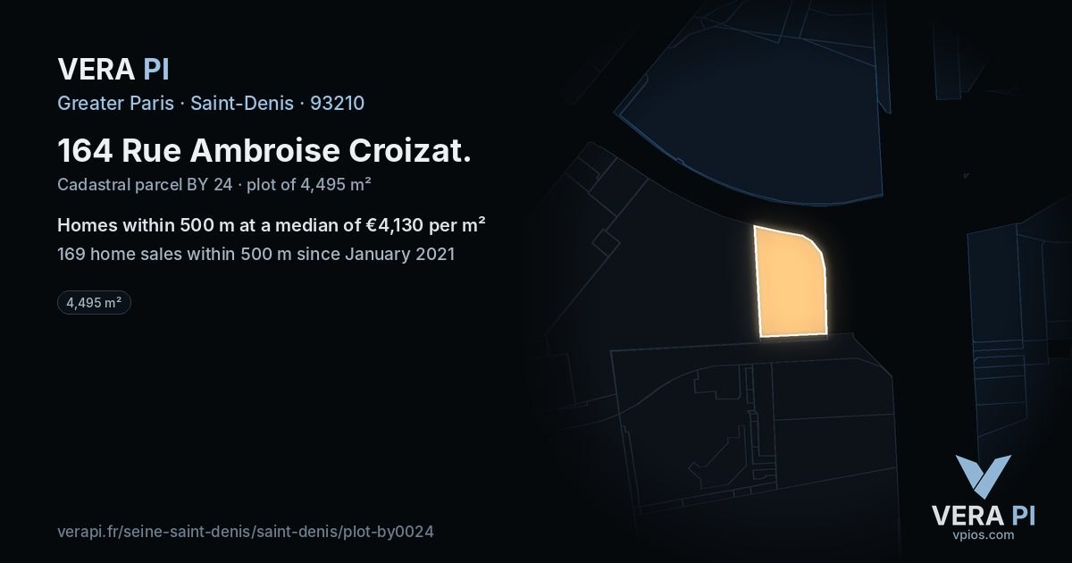 164 Rue Ambroise Croizat, Saint-Denis at night – the plot lit, the parcels around coloured by the prices near them