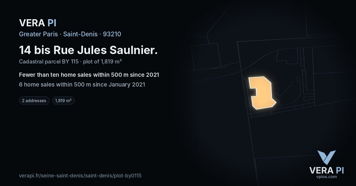14 bis Rue Jules Saulnier, Saint-Denis at night – the plot lit, the parcels around coloured by the prices near them