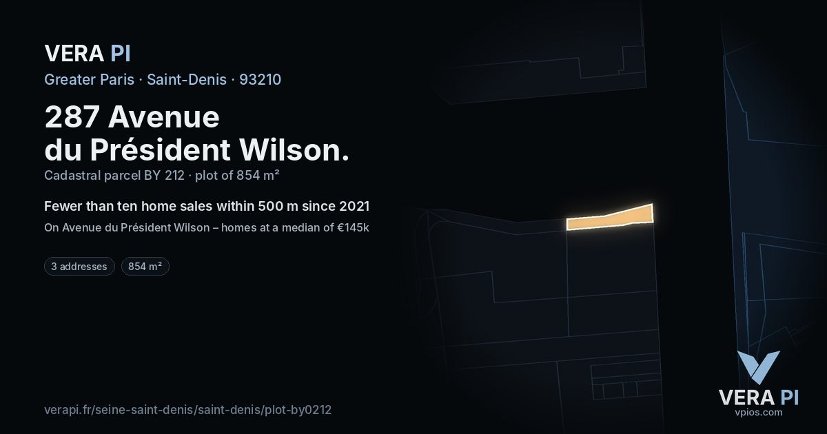 287 Avenue du Président Wilson, Saint-Denis at night – the plot lit, the parcels around coloured by the prices near them