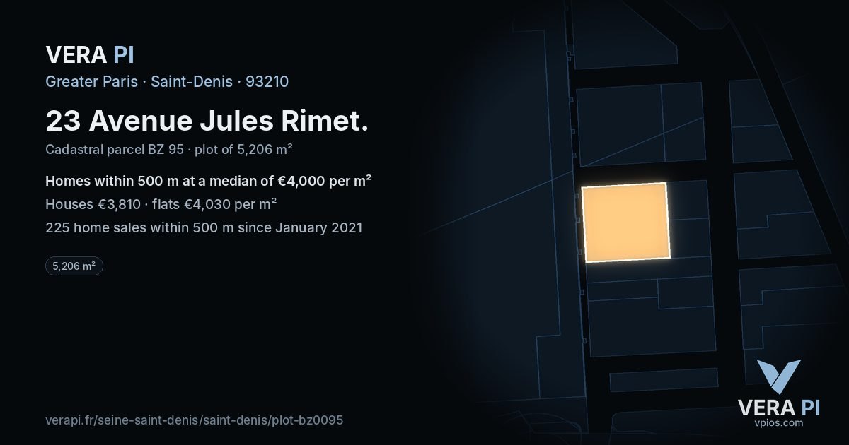 23 Avenue Jules Rimet, Saint-Denis at night – the plot lit, the parcels around coloured by the prices near them