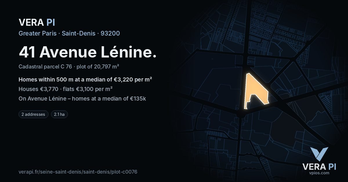 41 Avenue Lénine, Saint-Denis at night – the plot lit, the parcels around coloured by the prices near them