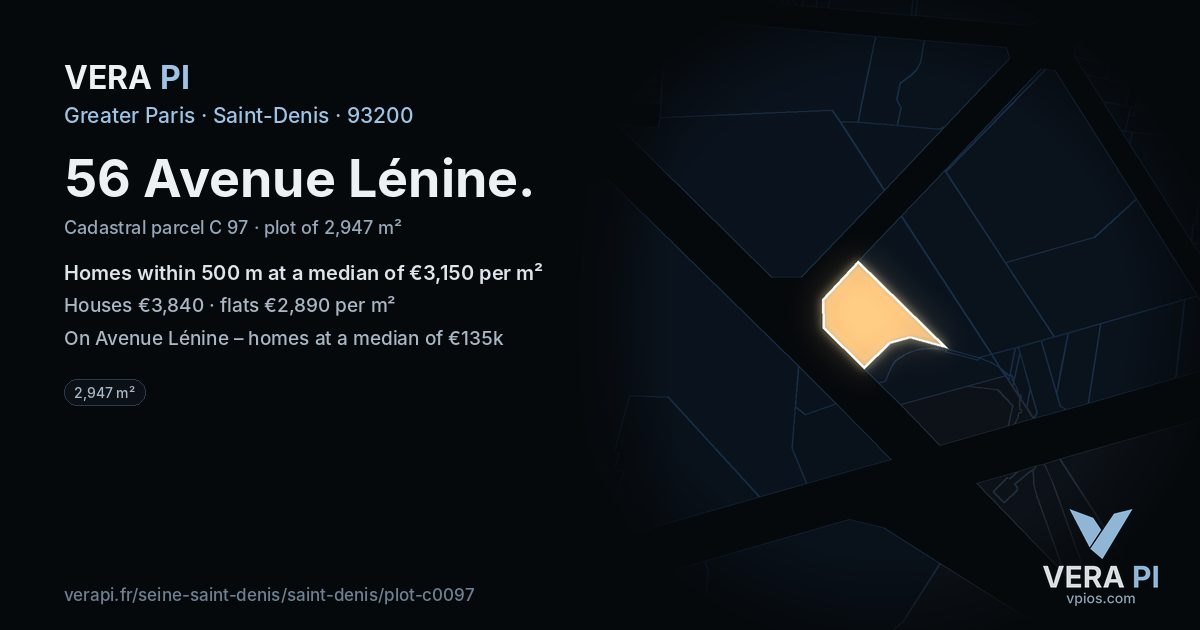 56 Avenue Lénine, Saint-Denis at night – the plot lit, the parcels around coloured by the prices near them