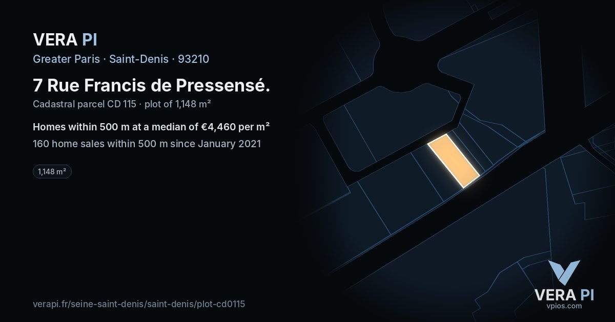 7 Rue Francis de Pressensé, Saint-Denis at night – the plot lit, the parcels around coloured by the prices near them