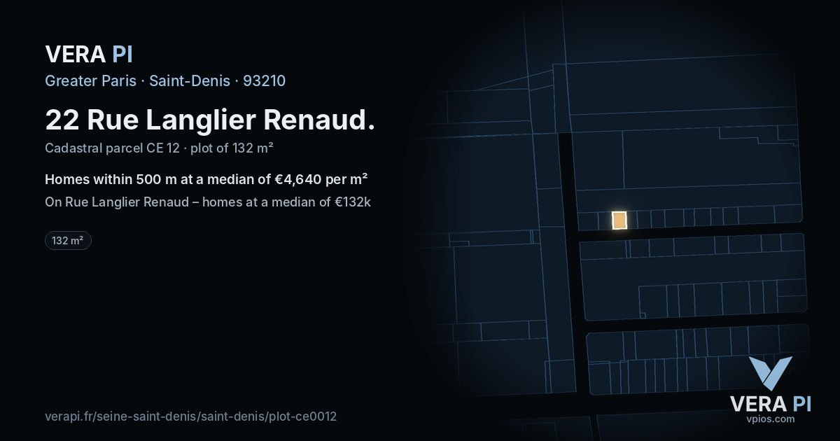 22 Rue Langlier Renaud, Saint-Denis at night – the plot lit, the parcels around coloured by the prices near them