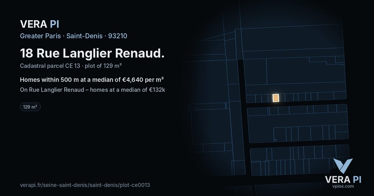 18 Rue Langlier Renaud, Saint-Denis at night – the plot lit, the parcels around coloured by the prices near them