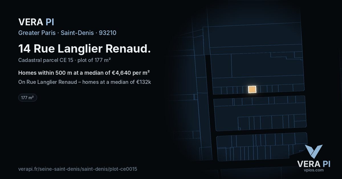 14 Rue Langlier Renaud, Saint-Denis at night – the plot lit, the parcels around coloured by the prices near them