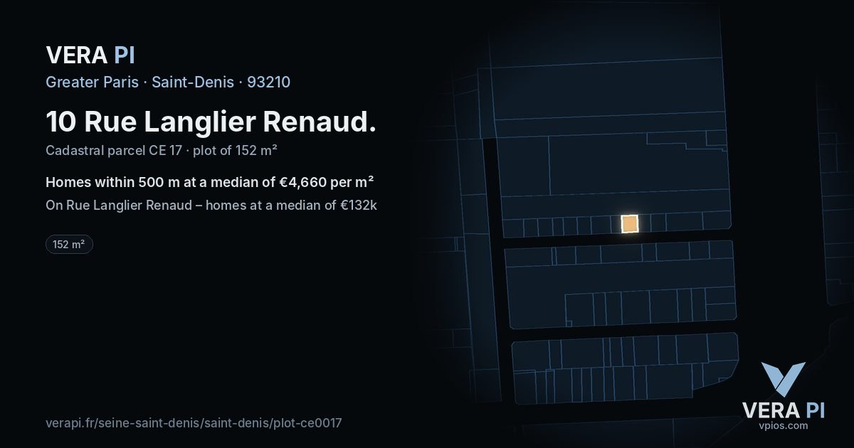 10 Rue Langlier Renaud, Saint-Denis at night – the plot lit, the parcels around coloured by the prices near them