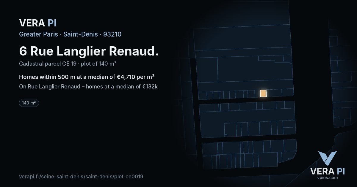 6 Rue Langlier Renaud, Saint-Denis at night – the plot lit, the parcels around coloured by the prices near them