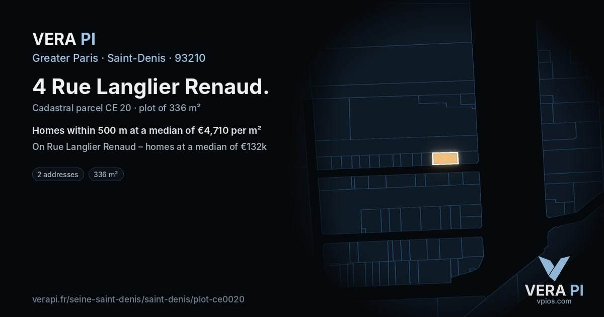 4 Rue Langlier Renaud, Saint-Denis at night – the plot lit, the parcels around coloured by the prices near them