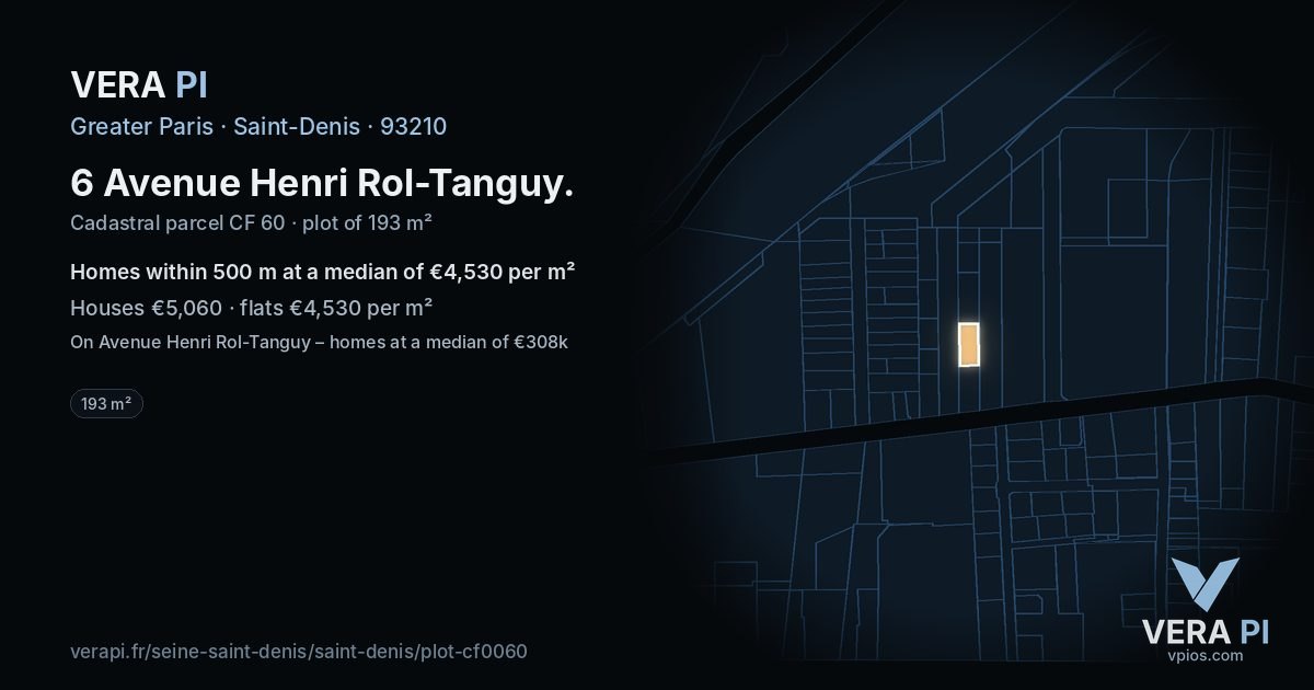 6 Avenue Henri Rol-Tanguy, Saint-Denis at night – the plot lit, the parcels around coloured by the prices near them
