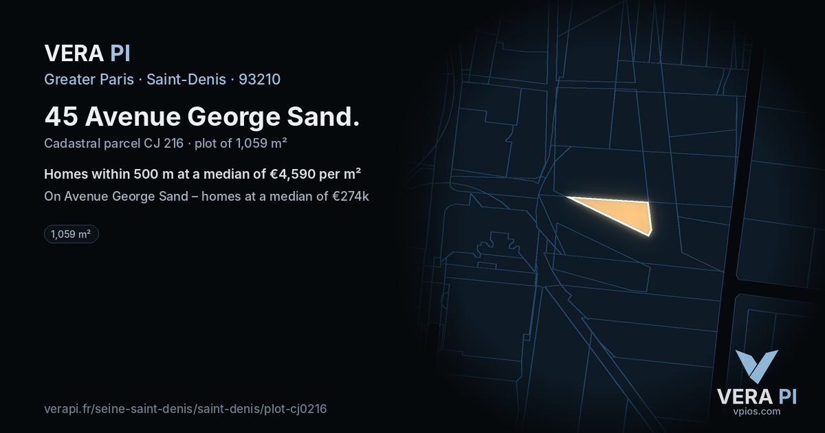 45 Avenue George Sand, Saint-Denis at night – the plot lit, the parcels around coloured by the prices near them
