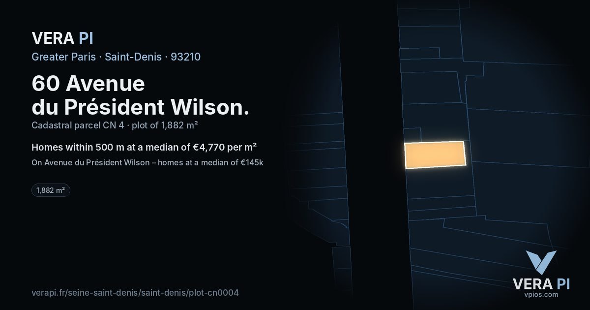 60 Avenue du Président Wilson, Saint-Denis at night – the plot lit, the parcels around coloured by the prices near them