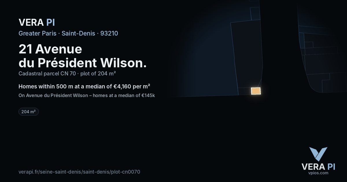 21 Avenue du Président Wilson, Saint-Denis at night – the plot lit, the parcels around coloured by the prices near them