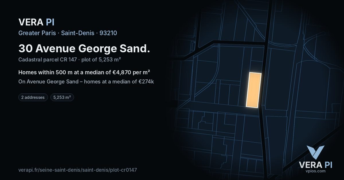 30 Avenue George Sand, Saint-Denis at night – the plot lit, the parcels around coloured by the prices near them