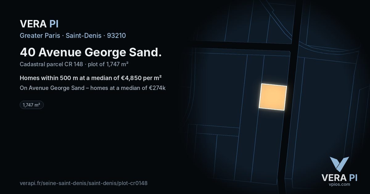 40 Avenue George Sand, Saint-Denis at night – the plot lit, the parcels around coloured by the prices near them