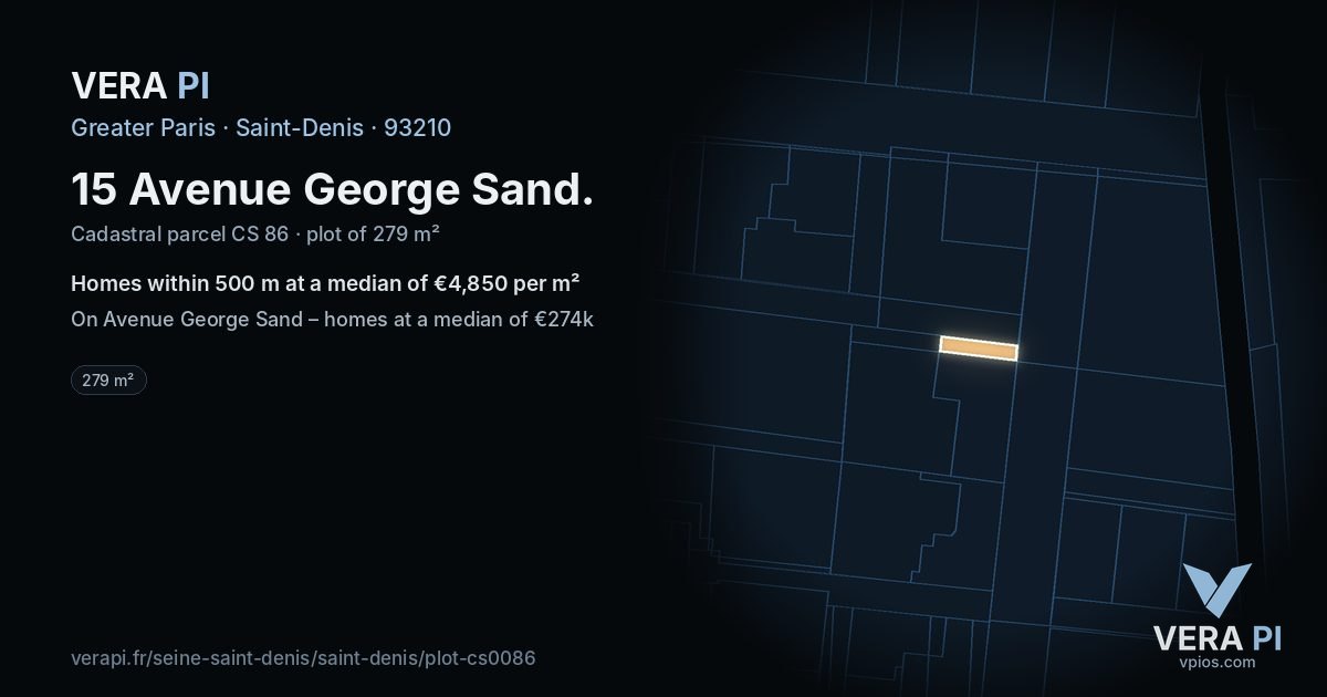 15 Avenue George Sand, Saint-Denis at night – the plot lit, the parcels around coloured by the prices near them