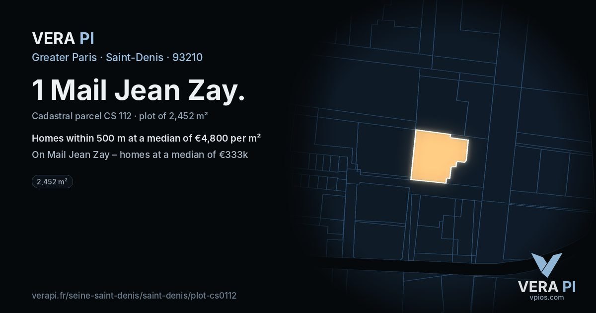 1 Mail Jean Zay, Saint-Denis at night – the plot lit, the parcels around coloured by the prices near them