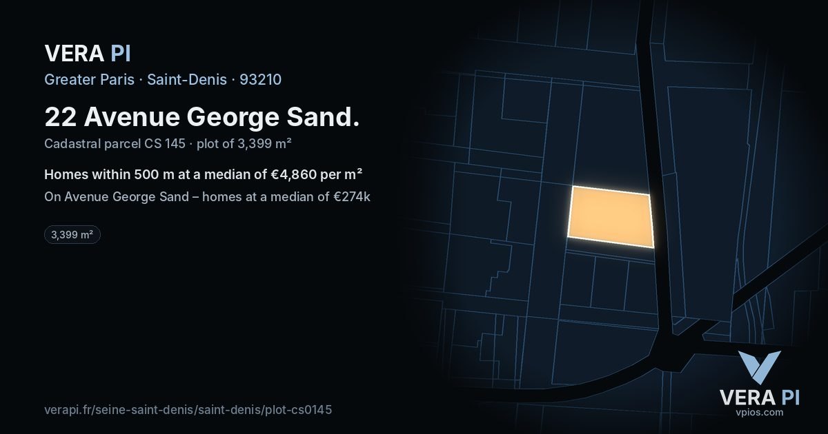 22 Avenue George Sand, Saint-Denis at night – the plot lit, the parcels around coloured by the prices near them