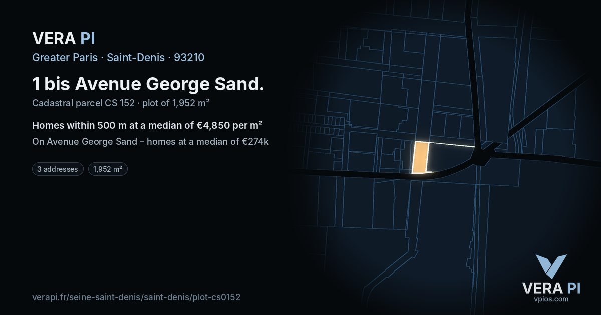 1 bis Avenue George Sand, Saint-Denis at night – the plot lit, the parcels around coloured by the prices near them