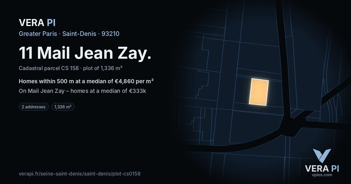 11 Mail Jean Zay, Saint-Denis at night – the plot lit, the parcels around coloured by the prices near them