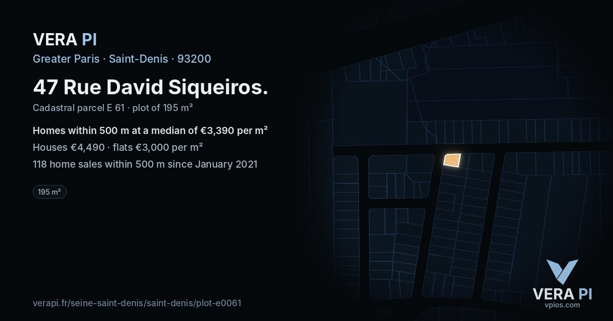 47 Rue David Siqueiros, Saint-Denis at night – the plot lit, the parcels around coloured by the prices near them