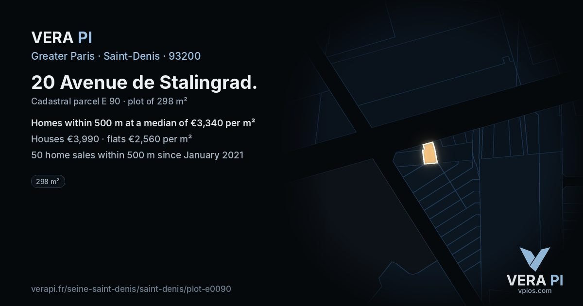 20 Avenue de Stalingrad, Saint-Denis at night – the plot lit, the parcels around coloured by the prices near them