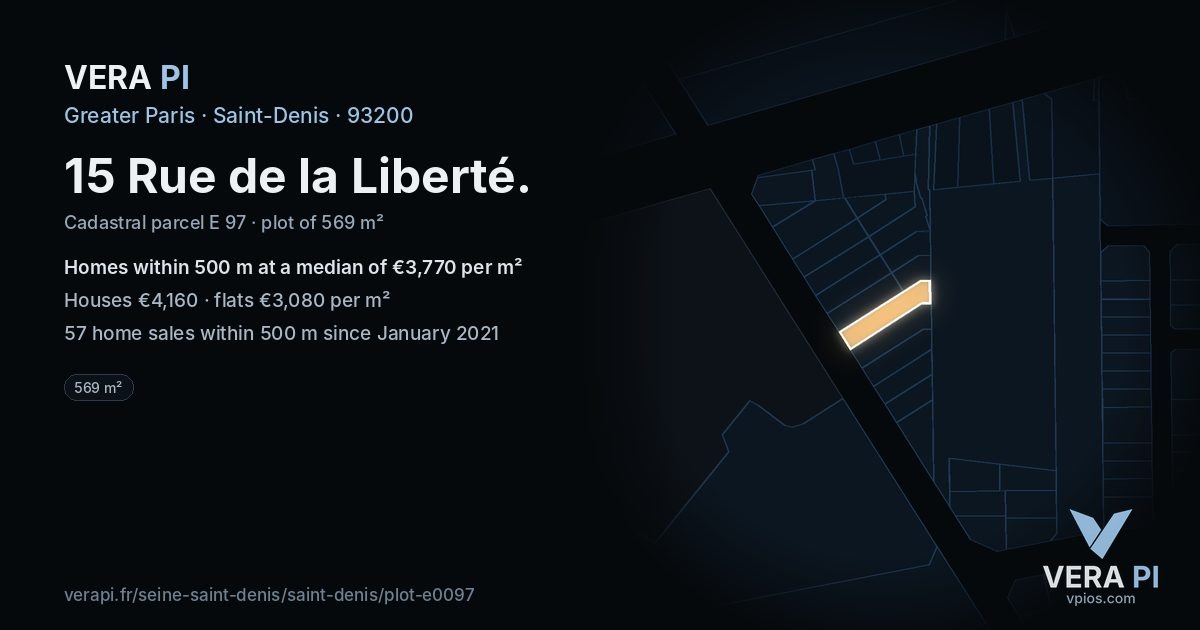 15 Rue de la Liberté, Saint-Denis at night – the plot lit, the parcels around coloured by the prices near them