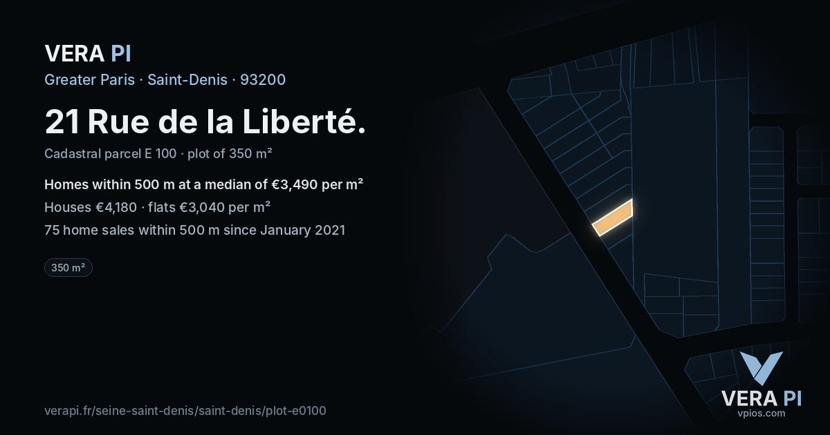 21 Rue de la Liberté, Saint-Denis at night – the plot lit, the parcels around coloured by the prices near them