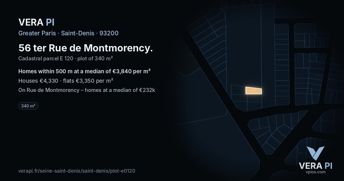 56 ter Rue de Montmorency, Saint-Denis at night – the plot lit, the parcels around coloured by the prices near them