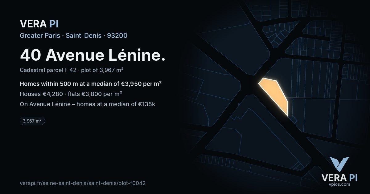 40 Avenue Lénine, Saint-Denis at night – the plot lit, the parcels around coloured by the prices near them