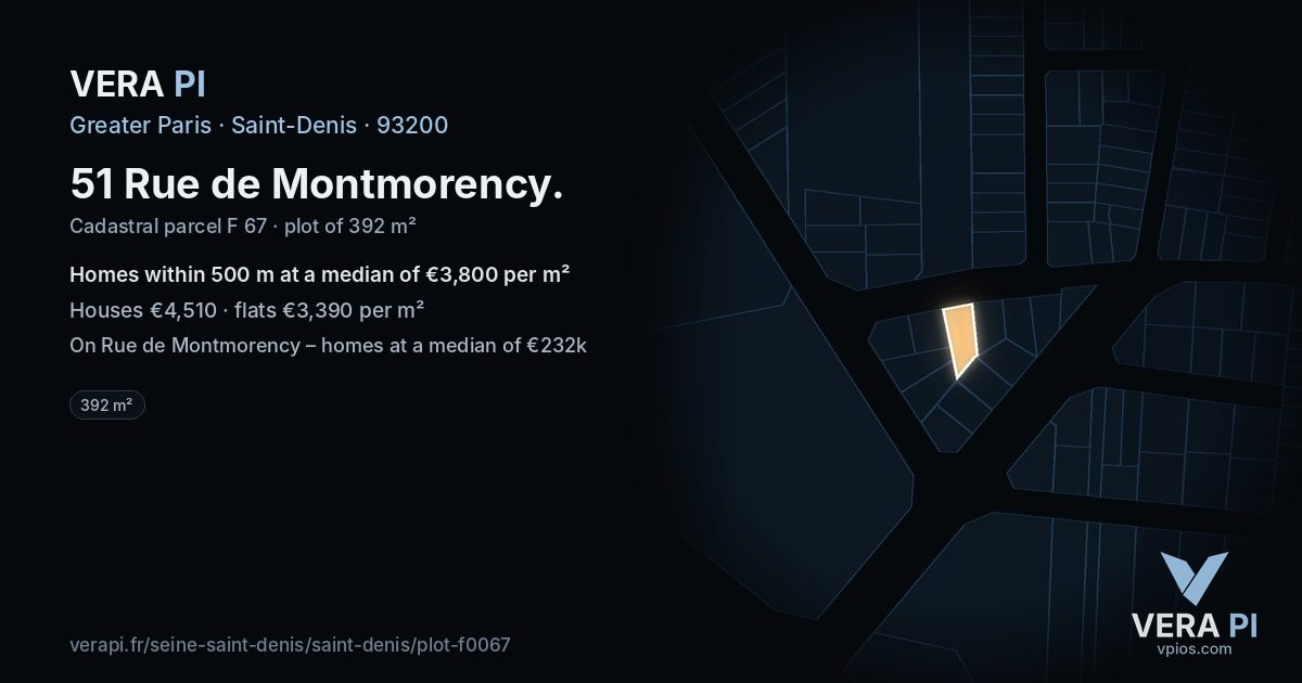 51 Rue de Montmorency, Saint-Denis at night – the plot lit, the parcels around coloured by the prices near them