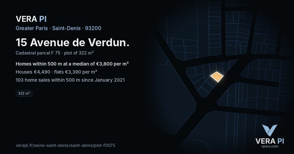 15 Avenue de Verdun, Saint-Denis at night – the plot lit, the parcels around coloured by the prices near them