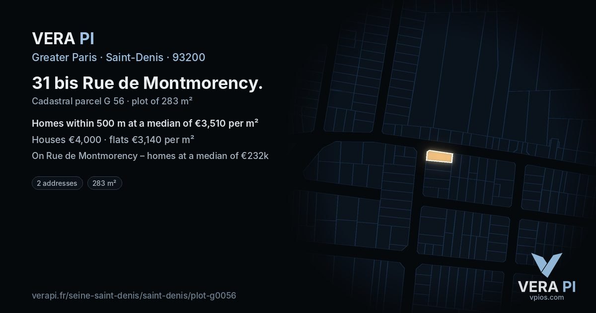 31 bis Rue de Montmorency, Saint-Denis at night – the plot lit, the parcels around coloured by the prices near them
