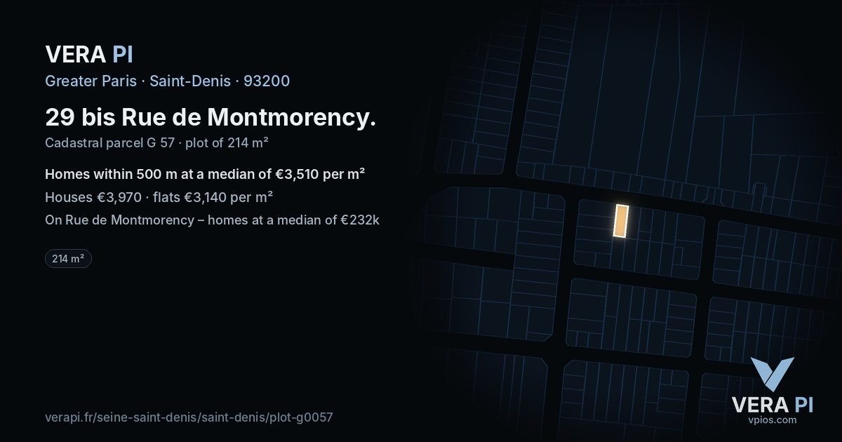 29 bis Rue de Montmorency, Saint-Denis at night – the plot lit, the parcels around coloured by the prices near them