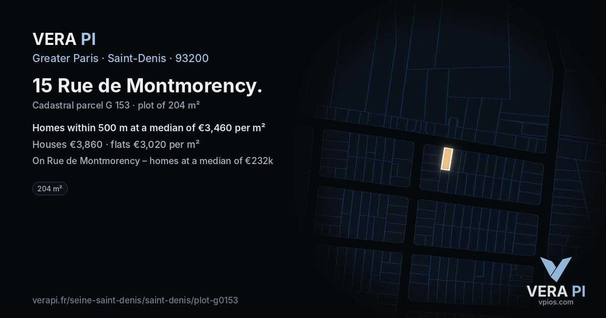 15 Rue de Montmorency, Saint-Denis at night – the plot lit, the parcels around coloured by the prices near them