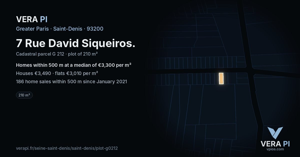 7 Rue David Siqueiros, Saint-Denis at night – the plot lit, the parcels around coloured by the prices near them