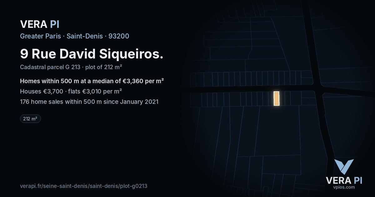 9 Rue David Siqueiros, Saint-Denis at night – the plot lit, the parcels around coloured by the prices near them