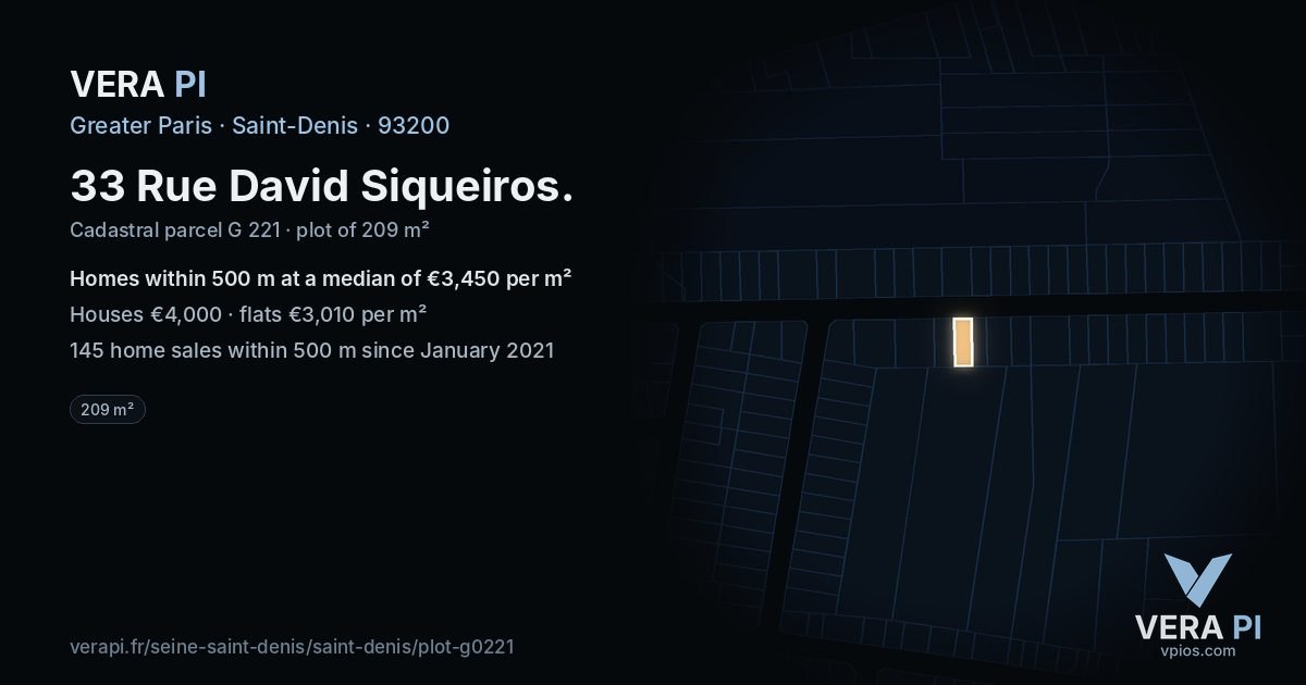 33 Rue David Siqueiros, Saint-Denis at night – the plot lit, the parcels around coloured by the prices near them
