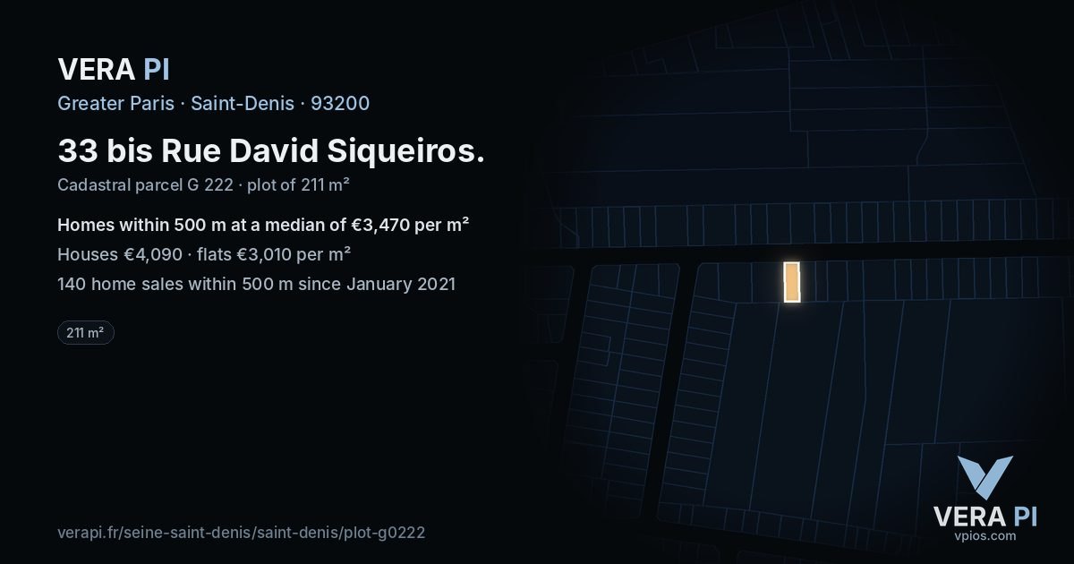 33 bis Rue David Siqueiros, Saint-Denis at night – the plot lit, the parcels around coloured by the prices near them