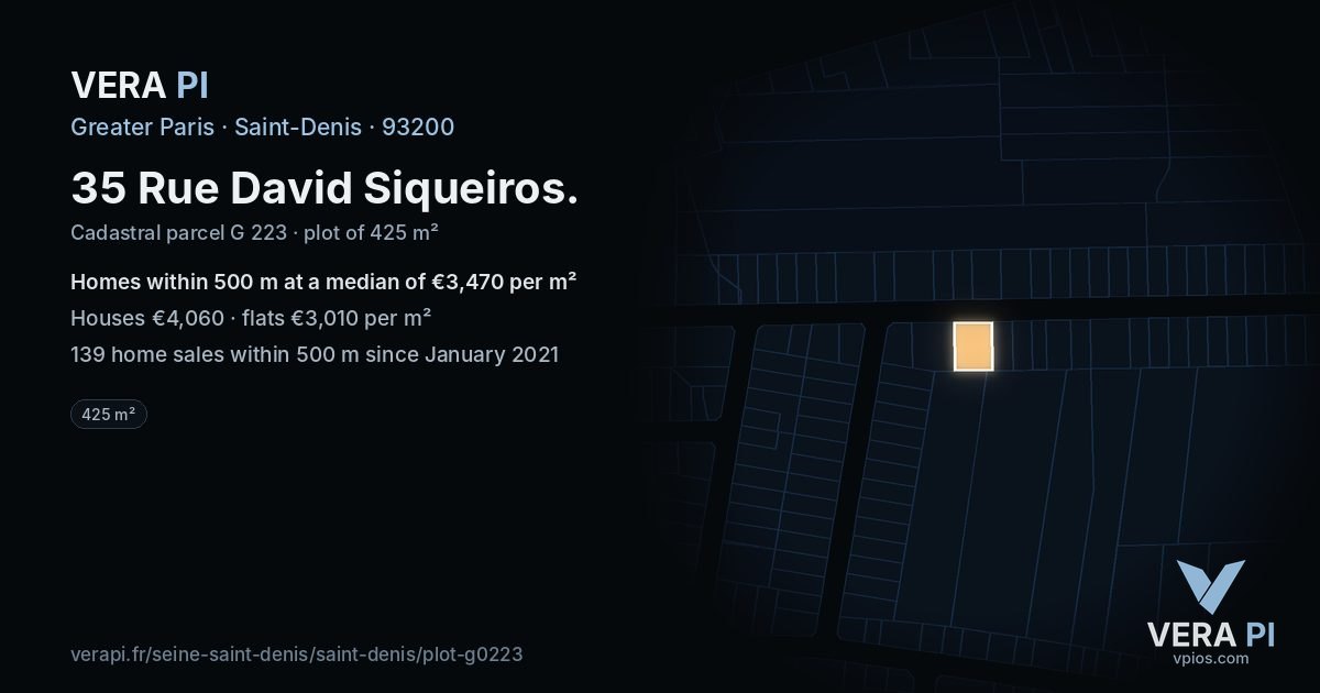 35 Rue David Siqueiros, Saint-Denis at night – the plot lit, the parcels around coloured by the prices near them