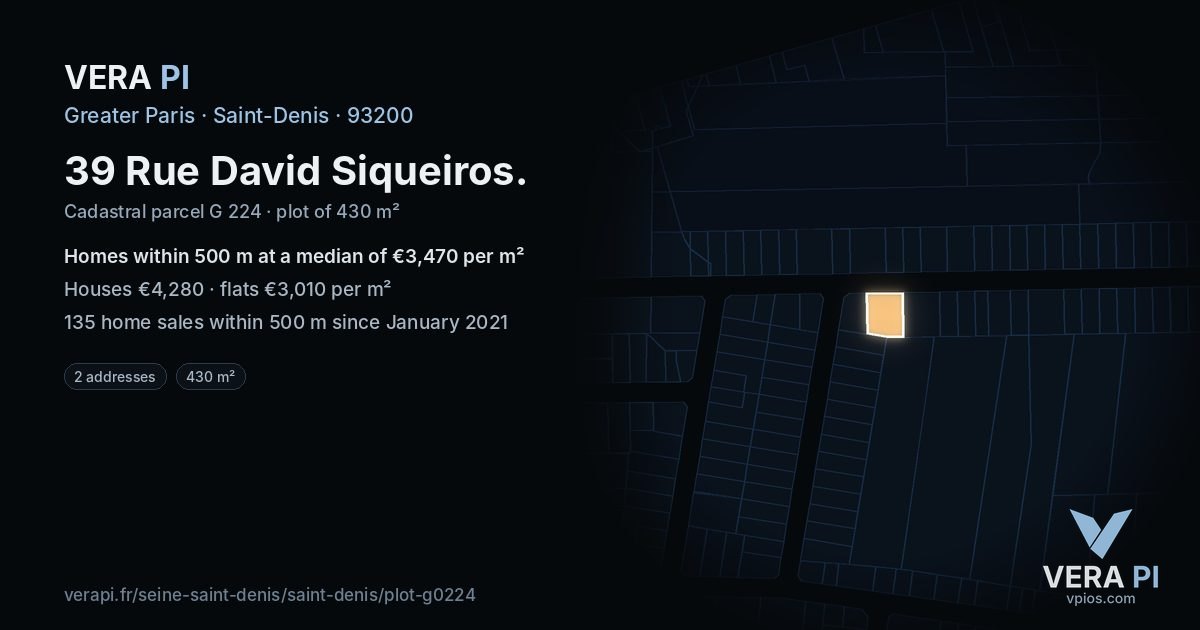 39 Rue David Siqueiros, Saint-Denis at night – the plot lit, the parcels around coloured by the prices near them
