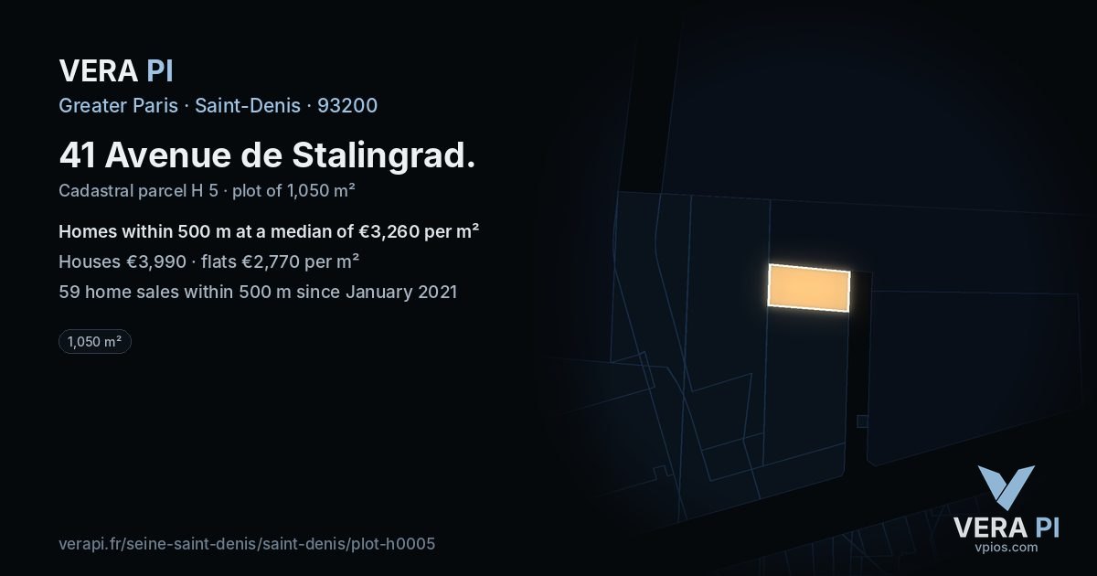 41 Avenue de Stalingrad, Saint-Denis at night – the plot lit, the parcels around coloured by the prices near them